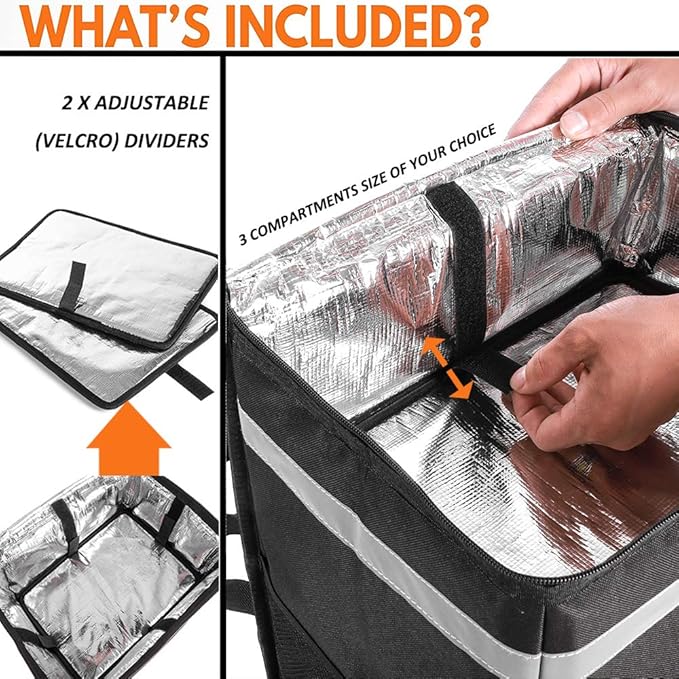 cherrboll L Insulated Pizza Delivery Backpack Thermal Food Delivery Bag with 2 Dividers Reusable Cooler Backpack for Bicycle Transport