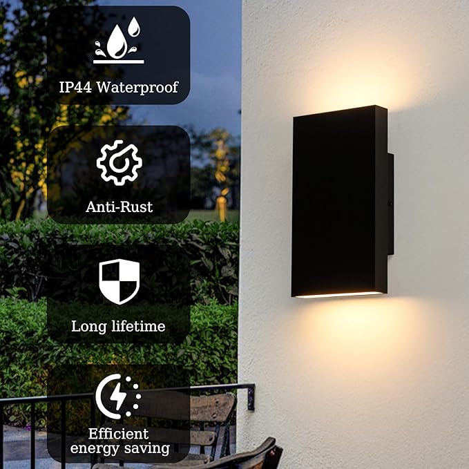 Modern Outdoor Wall Light Black Up and Down Lights Outdoor 10 LED Exterior Lighting Fixtures for House Porch Outside Lights for Entryway Front Door Patio Garage (10W 3000K/4500K/6000K)