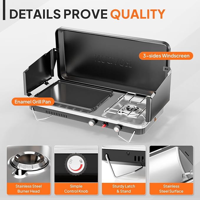 ROVSUN 2-in-1 Portable Camping Stove with Grill