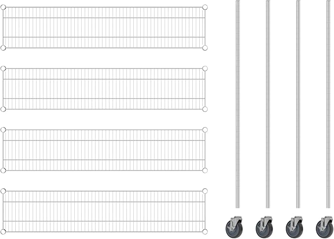 Commercial NSF Listed Chrome Mobile Wire Shelving Kit 12 x 54 x 60 with 4 Shelves Perfect for Warehouse Walk-in Refrigerator Freezer Grocery Store Restaurant Dishroom