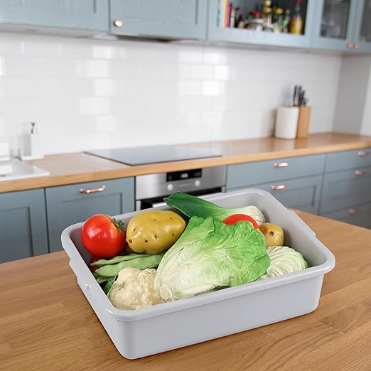 4-Pack Commercial Bus Tub Box 8 L Small Dish Pans for Washing Dishes Grey