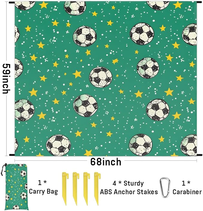 Waterproof Sandproof Beach Blanket 59''×68'' Football Polyester Outdoor Picnic Blanket with 4 Stakes &amp Storage Bag for BeachCampingVacation Bamboo Green