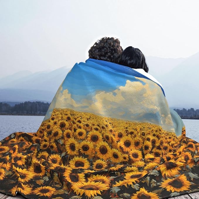 Golden Sunflower Soft Fleece Blanket 60 * 50 inch Soft Sofa Blanket Suitable for Sofa Camping Travel Night Cover Blanket