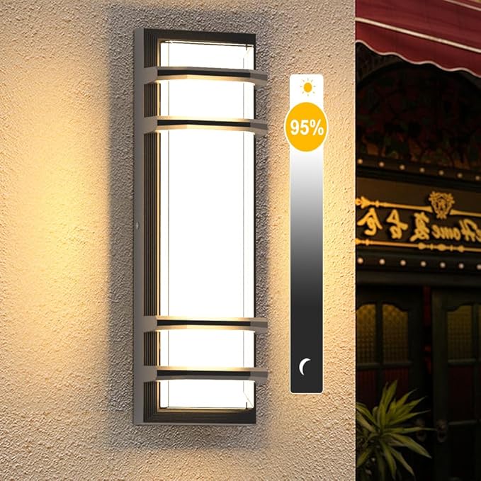 Sytmhoe Outdoor Wall Sconces16in 10%-100% Dimming LED Dimmable Modern Porch &amp Patio Wall Light FixtureBlack Exterior Sconce Wall Mounted Lights for House Garage Porch Courtyard (3000K)
