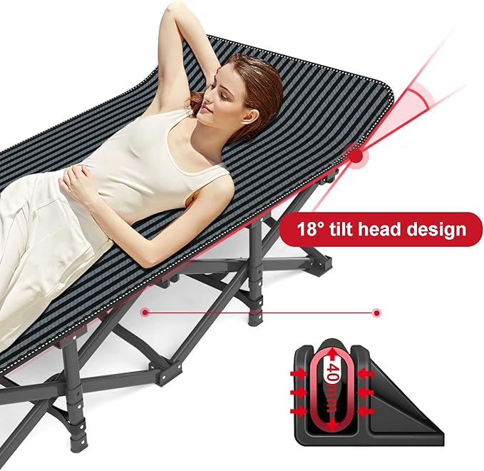 ATORPOK Camping Cot for Adults with Cushion Comfortable Tent Folding Cot for Sleeping Lightweight Folding Bed with Carry Bag Supports 450 lbs