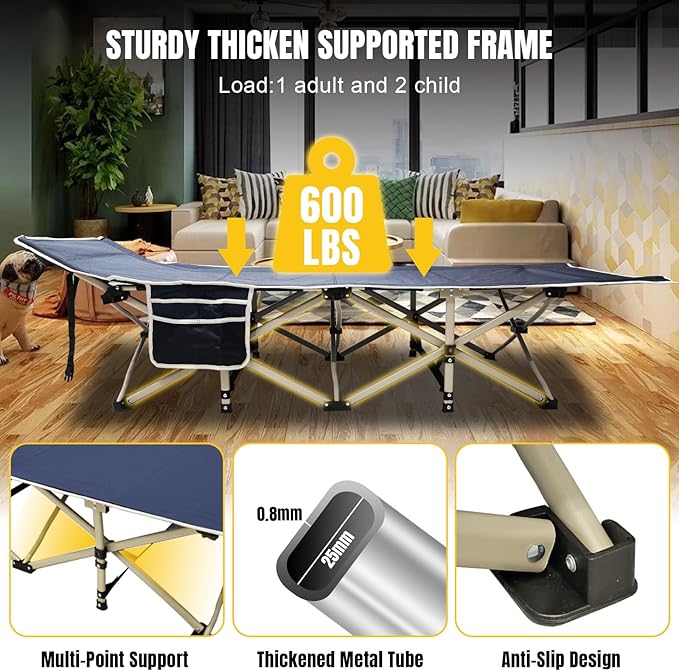 YELLOW JACKET Folding Camping Cot with Mattress Upgraded 32 Wide Cot for Camping Folding Sleeping Cot with Carry Bag Camping Cots for Adults Idea for Home Office &amp Travel