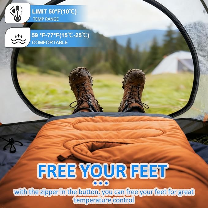 oaskys Camping Sleeping Bag - 3 Season Warm &amp Cool Weather - Summer Spring Fall Lightweight Waterproof for Adults Kids - Camping Gear Equipment Traveling and Outdoors