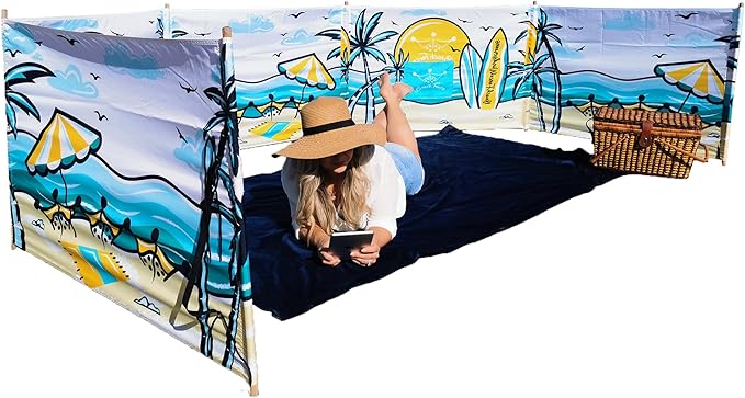 Premium 20 ft Beach Windscreen Privacy Screen Wind Blocker Free Rubber Mallet and Carry Bag Included (Beach Scape)