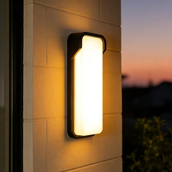 LANFU LED Modern Rectangular Outdoor Wall Sconce Light 3000K Outside Light for House Patio Black Warm White IP64 Waterproof Exterior Wall（16.5inch Bordered）
