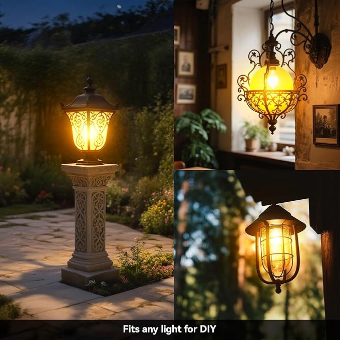 Solar Light Bulb Dusk to Dawn Solar Lights Indoor Waterproof 3000K with Cable 9.8FT Portable Hanging Pendant for Replacement DIY Chicken Coop Outdoor 2 Pack