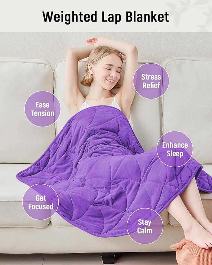 Weighted Lap Blanket 7 lbs for Adults Luxury Soft Small Weighted Blanket Compact Portable Weighted Lap Pad for Relaxation Sleeping Travel All-Season Use Deep Purple 40 x 52