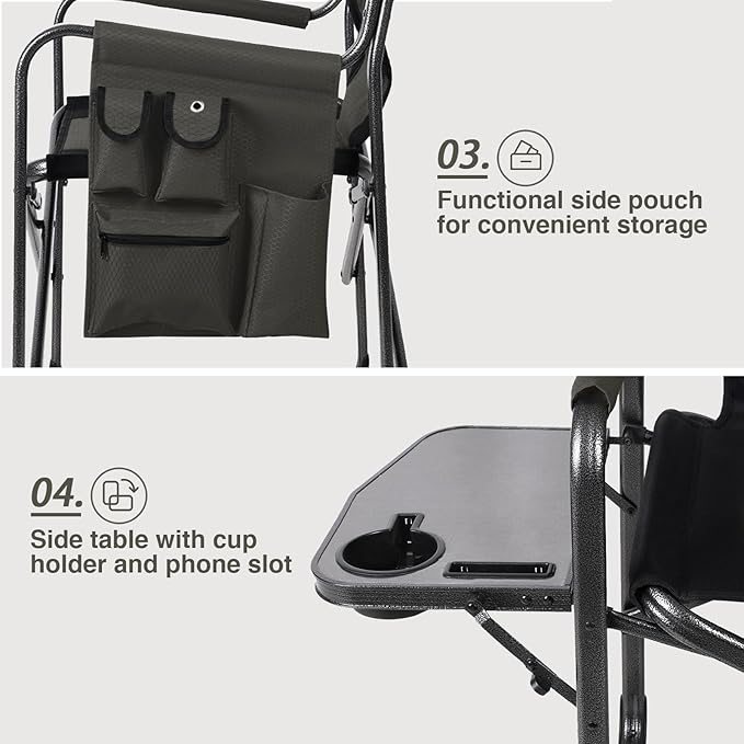 EVER ADVANCED Aluminum Lightweight Folding Director Chair 350lbs Heavy Duty Camping Chair with Side Table &amp Storage 19 Joint-Friendly Height Easy to Stand Portable Makeup Artist &amp Vendor C