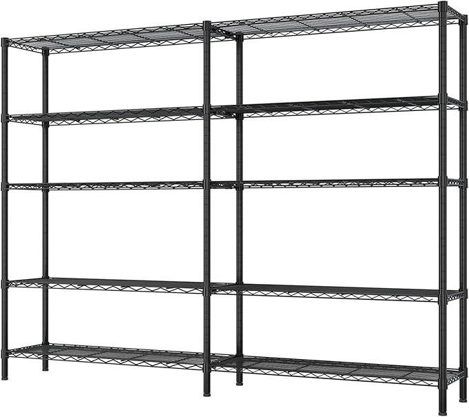 Home Storage Rack With Five Layers Of Double Row Shelves Adjustable Metal Shelf Units Black Powder Coating Flexible Interlayer Spacing Suitable For Retail And Exhibition Use (70 × 16 × 71) Inches