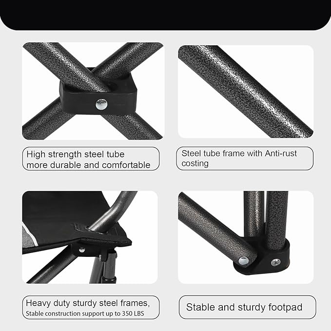 Northroad Oversized Portable Camping Chair Full Padded Outdoor Folding Chair Support 350 LBS Heavy Duty Lawn Chair with Cup Holder Cooler Bag Lumbar Support Head Pocket for Adult-Black
