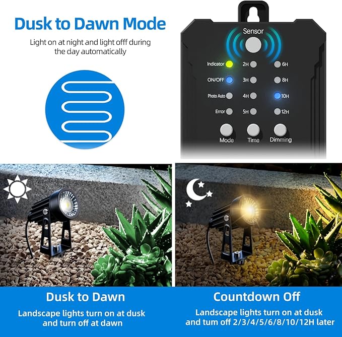All-in-One Low Voltage Landscape Lighting Dusk to Dawn Transformer Timer Waterproof Spotlights Dimmable LED Outdoor Landscaping Lights Kit for Yard Backyard Tree House 24V (6 pack warm white)