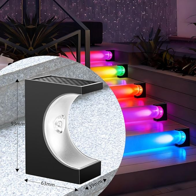 Solar Step Lights Stair Lights Outdoor Waterproof LED Step for Outside Outdoor Solar Powered Step Lighting for Patio Decor Deck Porch Front Door Walkway (RGB Color Changing 4 Pack)