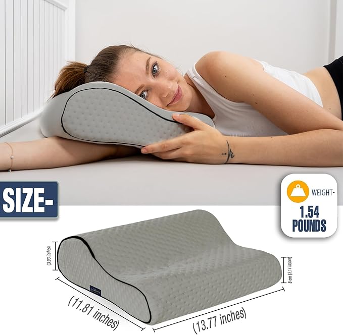 alkamto Travel &amp Camping Comfortable Memory Foam Pillow – Easy to Carry Portable Bag – Temperature Regulating Pillow Case (Grey Contour)