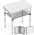 Small Folding Table Portable 2ft Camping Pinic Table with 3 Adjustable Height Aluminum Foldable Lightweight Patio Side Table with Carry Handle for Outdoor Indoor Hiking Camp BBQ Beach (White)