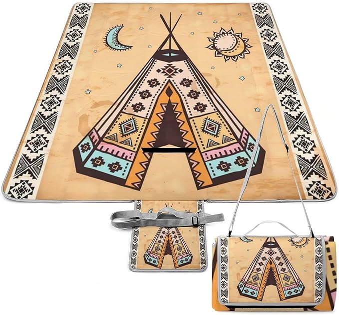 Tribal Native American Eagle Symbols Waterproof Outdoor Picnic Blanket Sandproof Beach Mat for Camping Hiking Grass Travelling