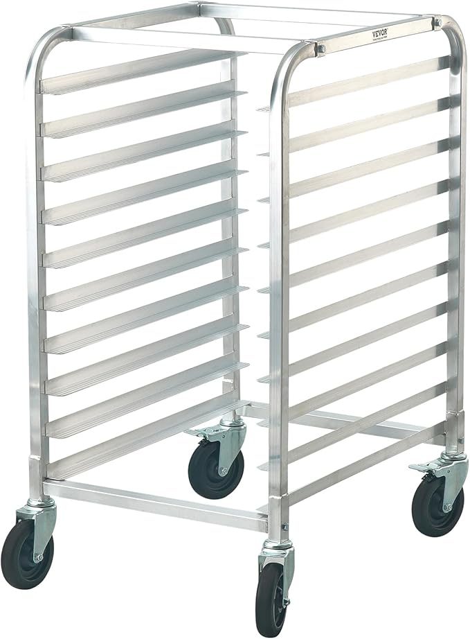 VEVOR 10-Tier Bun Pan Rack Aluminum Racking Trolley Storage with Brake Wheels Commercial Bakery Racks for Half &amp Full Sheet Speed Rack For Kitchen Home Bread Baking Equipment 26L x 20.3W x