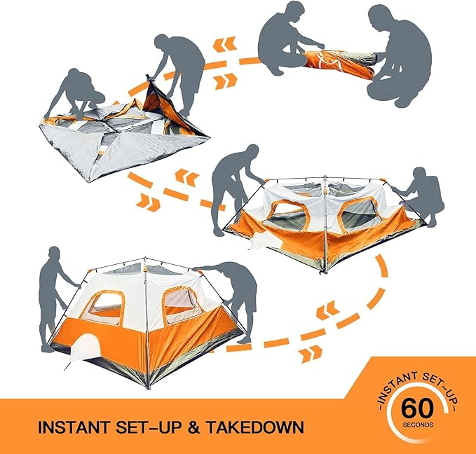 6 Person Tent Tents for Camping6 Person 60 Seconds Set Up Camping Tent Waterproof Pop Up Tent with Top Rainfly Instant Cabin Tent Advanced Venting Design Provide Gate Mat