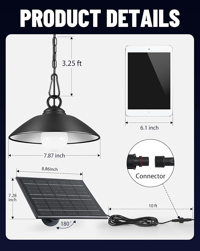 2 Pack Solar Pendant Lights Outdoor Indoor3000K/4000K/5000K 4 Brightness Shed Light Remote Control IP65 Waterproof 300LM*2 LED Hanging Lamp for Chicken Coop Garden Patio and Barn