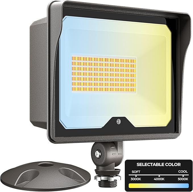 CINOTON 55W LED Flood Light 3CCT (3000K/4000K/5000K) 7700LM Dusk-to-Dawn Photocell Outdoor Security Lighting 120V IP65 Aluminum Wall Pack for Porch/Barn 180° Knuckle Mount 2 Modes ETL 1 Pack