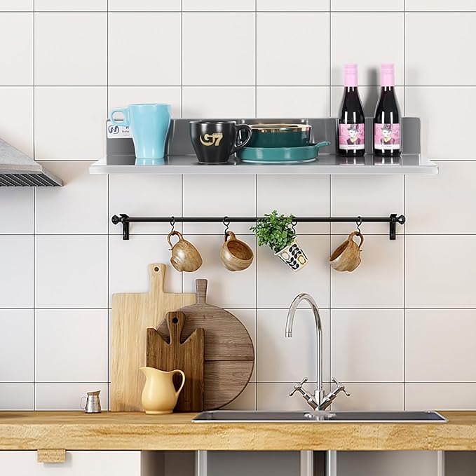 Hally Stainless Steel Wall Shelf 8.6 x 30 Inches 58 lb NSF Commercial Heavy Duty Wall Mount Floating Shelving for Restaurant Kitchen Home Hotel and Bar 2 Pack