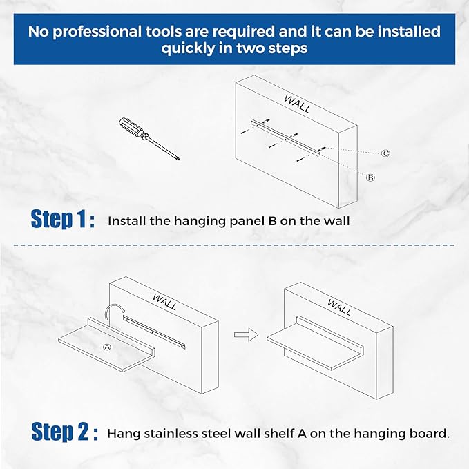 Profeeshaw Stainless Steel Shelf Wall Mounted Commercial Stainless Steel Shelves 8.6 * 24 Inch 50lb Heavy Duty Commercial Kitchen Shelf for Restaurant Bar Utility Room Kitchen and Garage