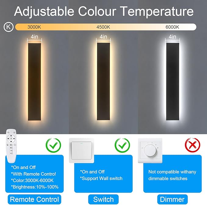 Exterior Lights for House - Dimmable Modern Outdoor Sconce Light Wall Mount Linear Black Led Long Wall Porch Lighting Fixture for Garage Garden Front Door Patios