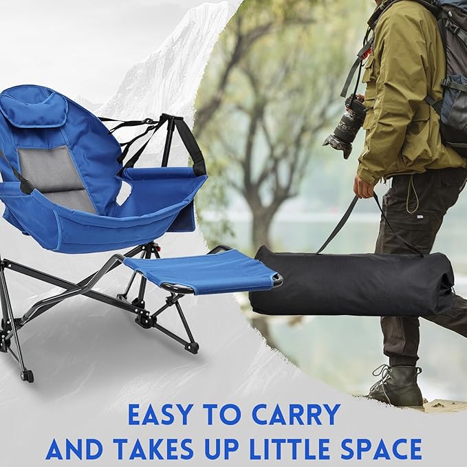 Hammock Camping Chair with Leg RestLightweight Portable Outdoor Chair for Camping and Hiking Supports 350lbs-Blue