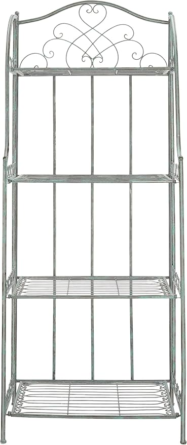 SAFAVIEH Outdoor Collection Amaris Victorian Antique Dark Green Wrought Iron 4-Tier Baker's Rack