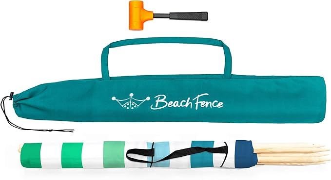 Premium 20 ft Beach Windscreen Privacy Screen Wind Blocker - Emerald Blue Free Rubber Mallet and Carry Bag Included