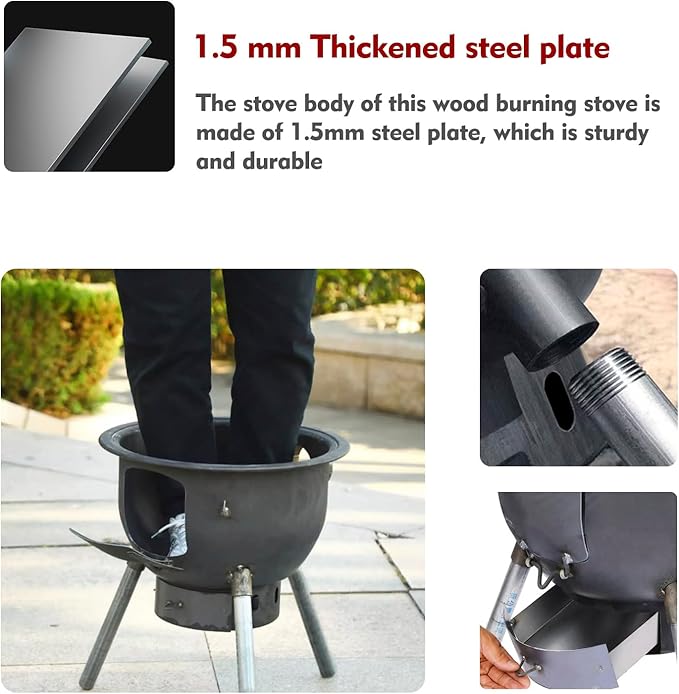 Multifunction Wood Burning Stove with Grill RackLarge Portable Charcoal GrillCamping Rocket Stove for Outdoor/Backyard CookingChinese Wood StoveOff Grid Living Supplies