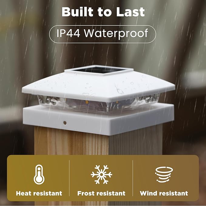 Solar Post Cap Lights Outdoor 6pack White Waterproof Solar Powered Deck Fence Post Lights Fit 4x4 Wood/Vinyl Posts Bright Warm White Solar Post Lights Decorate Deck Patio Porch Fence