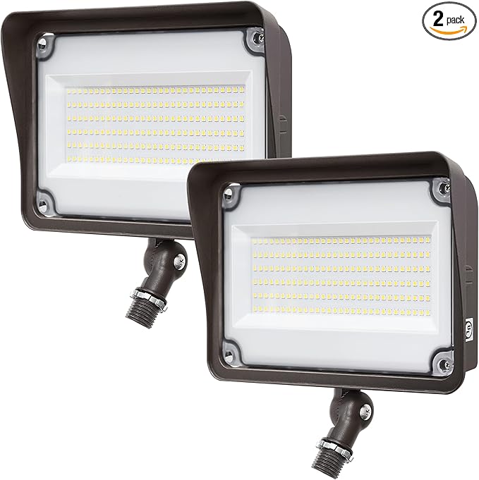 GKOLED 2 Pack 100W LED Flood Lights Outdoor Dusk to Dawn Security Light with Anti-Glare Guard 120V 5000K 11000LM Waterproof Landscape Lighting Aluminum 1/2 Knuckle Mount UL Listed