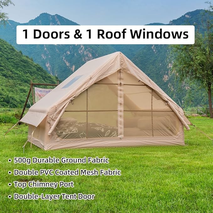Inflatable Tents for Camping Blow Up Tent with Hand Pump Easy Setup 4 Season Inflatable Tent with Mesh &amp Chimney Window. Waterproof Oxford Air Tents for Camping 4/6/8/10/12