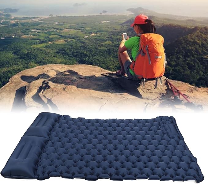 Double Camping Sleeping Pad Inflatable Nylon Air Mattress Camping Beds with Pillow for Backpacking Hiking Traveling Tent