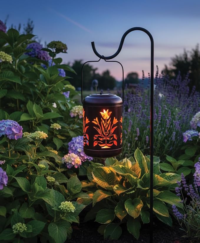 Regal Art &amp Gift Solar Flower Shadow Lantern Outdoor Waterproof Garden Décor Ideal Gift for Women Mom Grandma – Hanging Metal Solar Lights for Yard Patio Backyard Porch Red