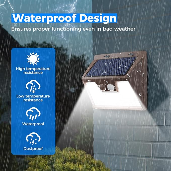 Peasur Solar Lights Outdoor Waterproof [12 Packs/140 LEDs] 3 Lighting Modes Solar Motion Sensor Light Outdoor Ultra Bright Security Lights Outdoor Solar Lights for Outside Fence Patio Deck[Brown]