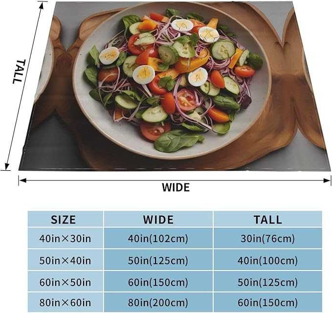 Vegetable Salad 60x50 Printed Soft Fleece Blanket for Sofa Bed and Camping - Cozy Blanket for Travel Picnics Nighttime Use