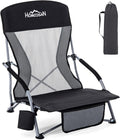 Homcosan Portable Low Folding Beach Chair - Lightweight Camping Chair for Adults with Cup Holder &amp Storage Pocket Carry Bag Included (Black &amp Gray)