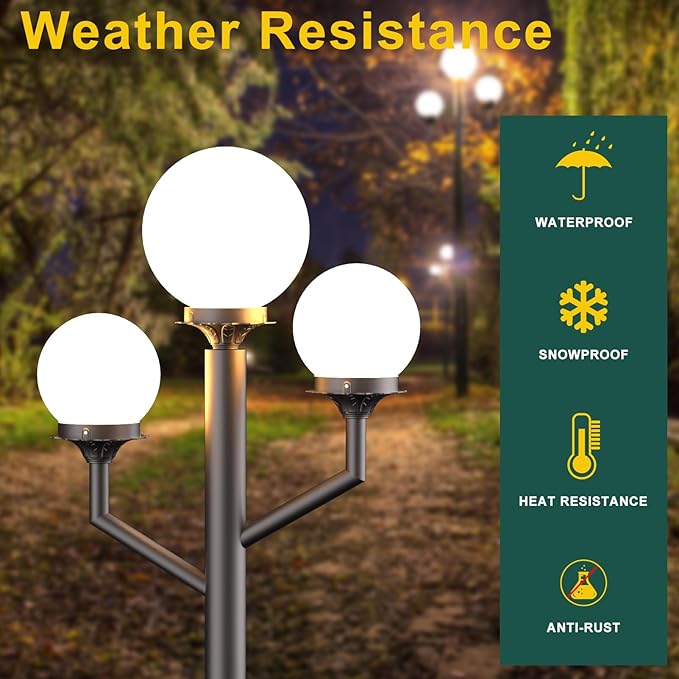 79'' Outdoor Lamp Post Light with Triple Globe Head Waterproof Street Light Pole Lamp for Outside with 3Pcs 10W Bulbs Outdoor Post Light for Garden Yard Patio Driveway-Brown Pole