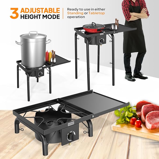 ROVSUN Single Burner Gas Stove with Side Shelf 100000BTU Portable Propane Stove with Removable Leg &amp Regulator for Camping Home Backyard Outdoor Cooking Brewing Canning Turkey Frying