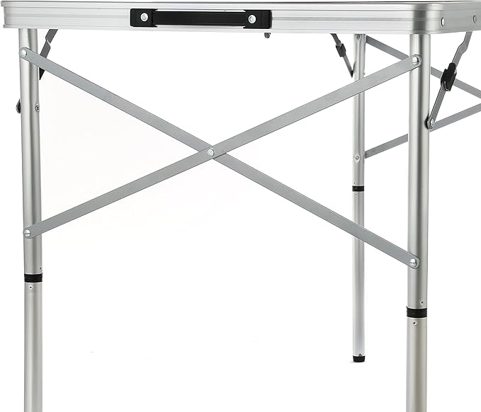 ARROWHEAD OUTDOOR 4’ ft Heavy-Duty Portable Aluminum Frame Folding Table w/Leveling Feet Solid Tabletop Surface 2 Adjustable Heights Carrying Case Included Lightweight USA-Based Support