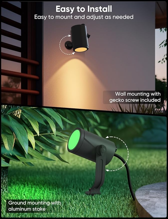 APPECK Smart Landscape Lighting Kit 36W RGBCW Smart Landscape Lights 6 Pack IP65 Waterproof Outdoor Spotlights Alexa/Google Assistant Compatible for Garden Pathway Yard Holiday Decor