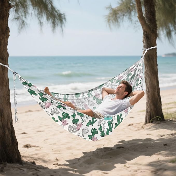 ALAZA Cactus Cacti Hand Drawn Camping Hammocks Single or 2 Person 500 lbs Portable Parachute Travel Hammock w/Tree Straps for Hiking Backpacking Indoor Outdoor