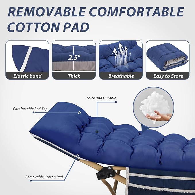 Folding Camping Cot for Sleeping Portable Cots for Adults Heavy Duty Cot Bed 550LBS(Max Load) Extra Wider Cots with Large Pocket for Outdoor Office Beach