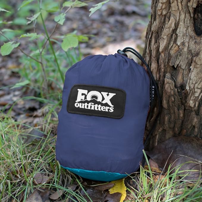Fox Outfitters Neolite Single Camping Hammock - Lightweight Portable Nylon Parachute Hammock for Backpacking Travel Beach Yard. Hammock Straps &amp Steel Carabiners Included