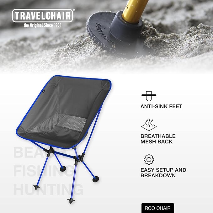 TravelChair Roo Chair – 7795 Lightweight Folding Camp Chair Bigger &amp Wider/XL Joey Chair (Blue)